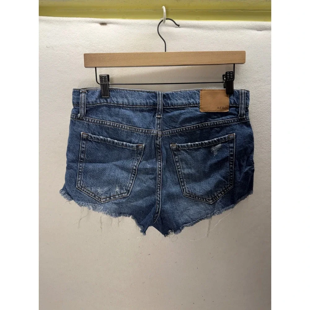 Aeropostale Denim Shorts Womens 6 Blue  Distressed High Rise Shorty 3504